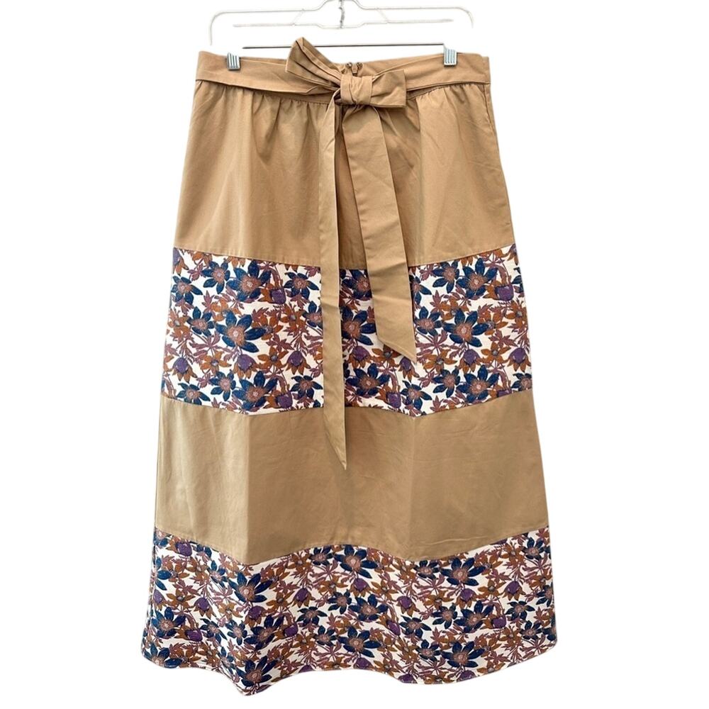 ANTHROPOLOGIE x Sachin & Babi | Tan Floral Embroidered Tier Maxi Skirt | Size 12